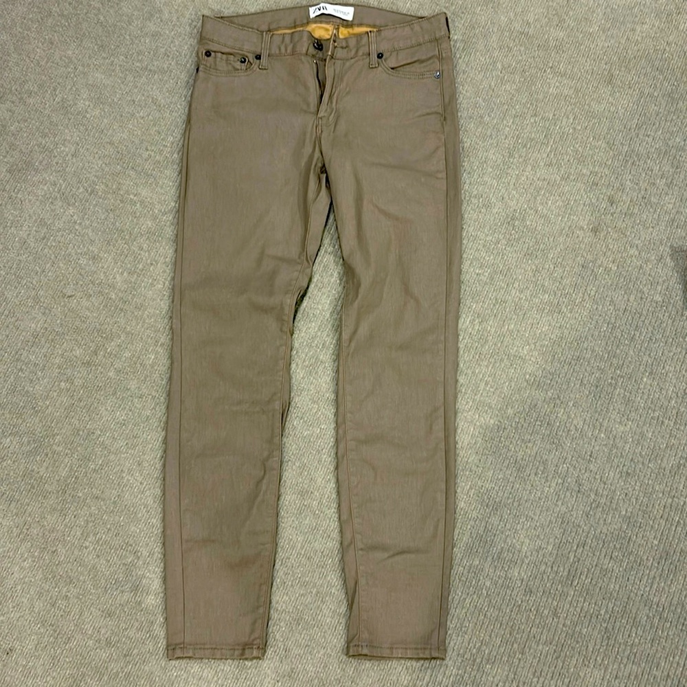 Zara Tan Coated Cropped Jeans